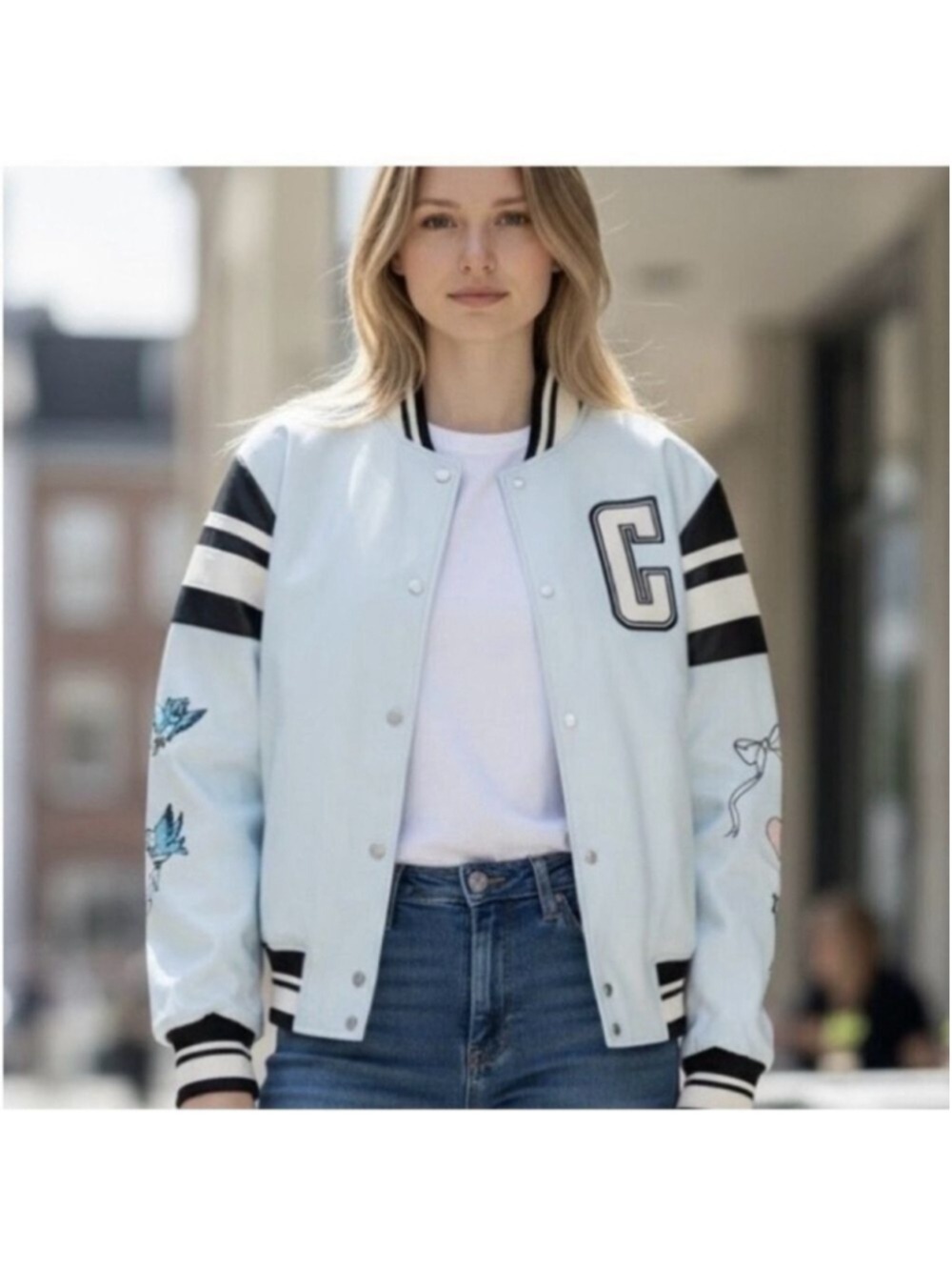 Disney Cinderella Varsity Bomber Jacket Blue Large